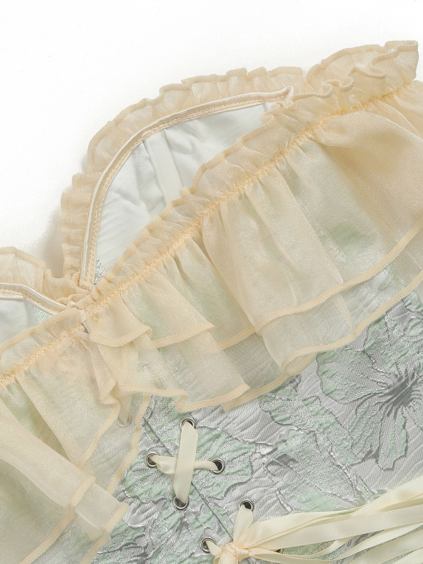 Women Off Shoulder French Corset Vintage Palace Ruffle Lace Fishbone Shapewear